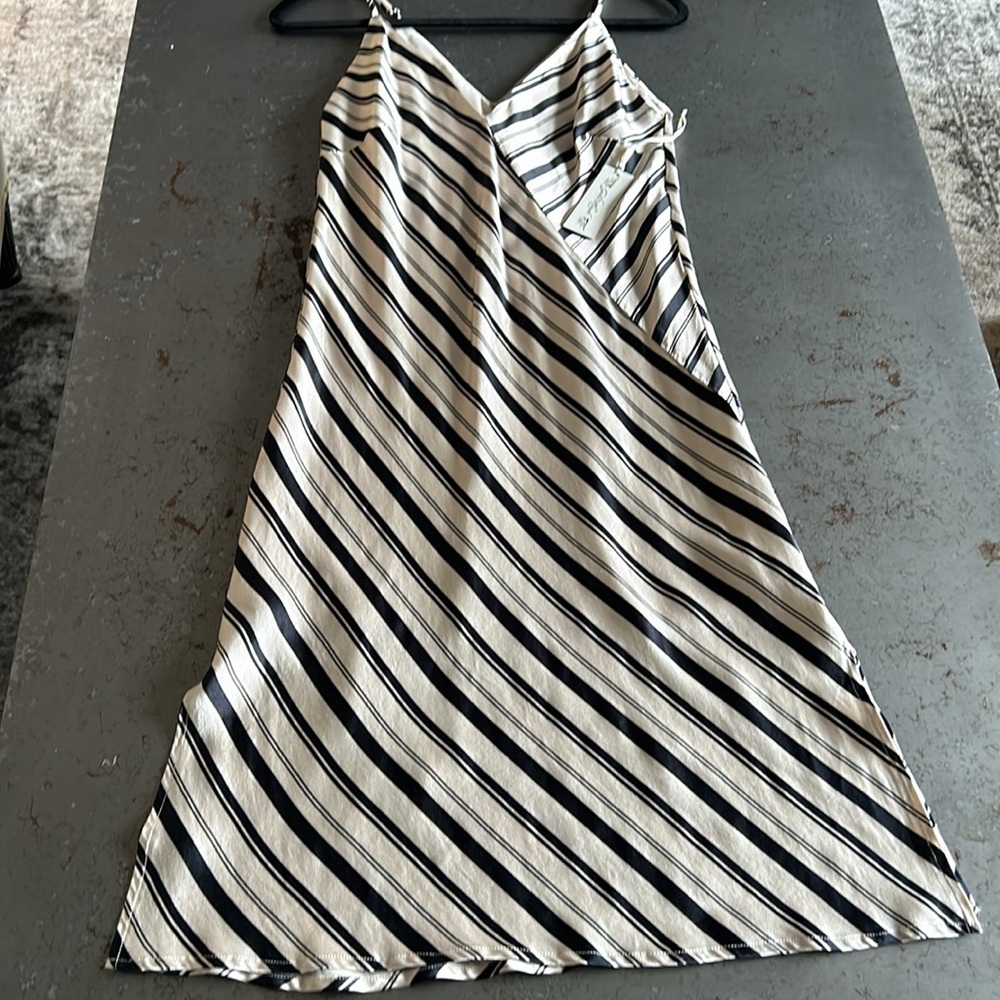 Gold Hawk Midi Stripe Cocktail Slip Dress *NWT*  in Ivory / Black     SMALL - Picture 3 of 10